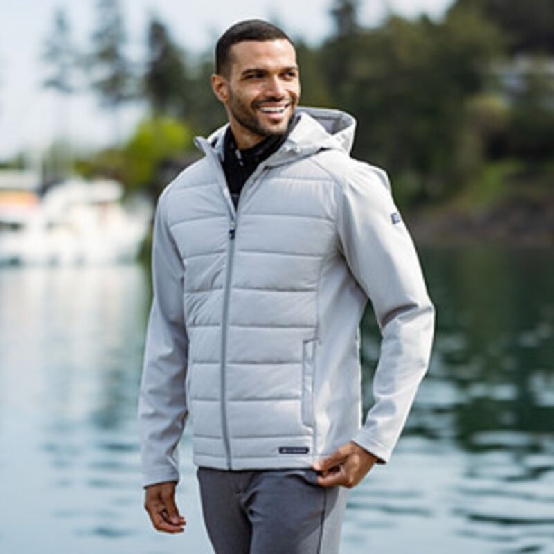 Cutter & Buck Evoke Hybrid Eco Softshell Recycled Full Zip Mens Hooded Jacket Thumbnail