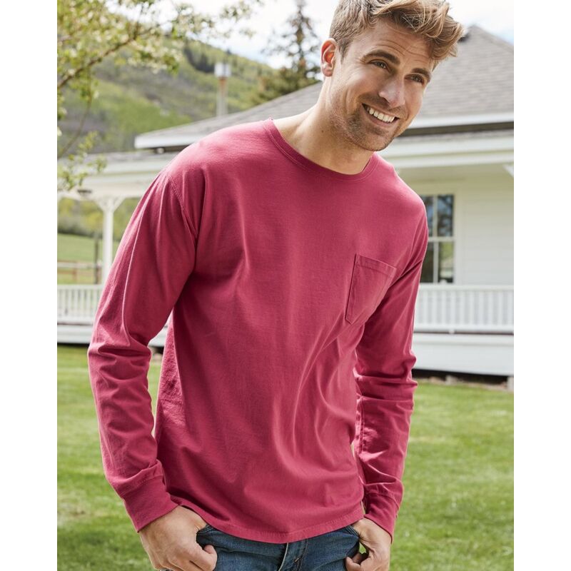 Unisex Garment-Dyed Long Sleeve T-Shirt With a Pocket Thumbnail